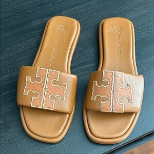 Tory Burch Brown Logo Slide Sandals